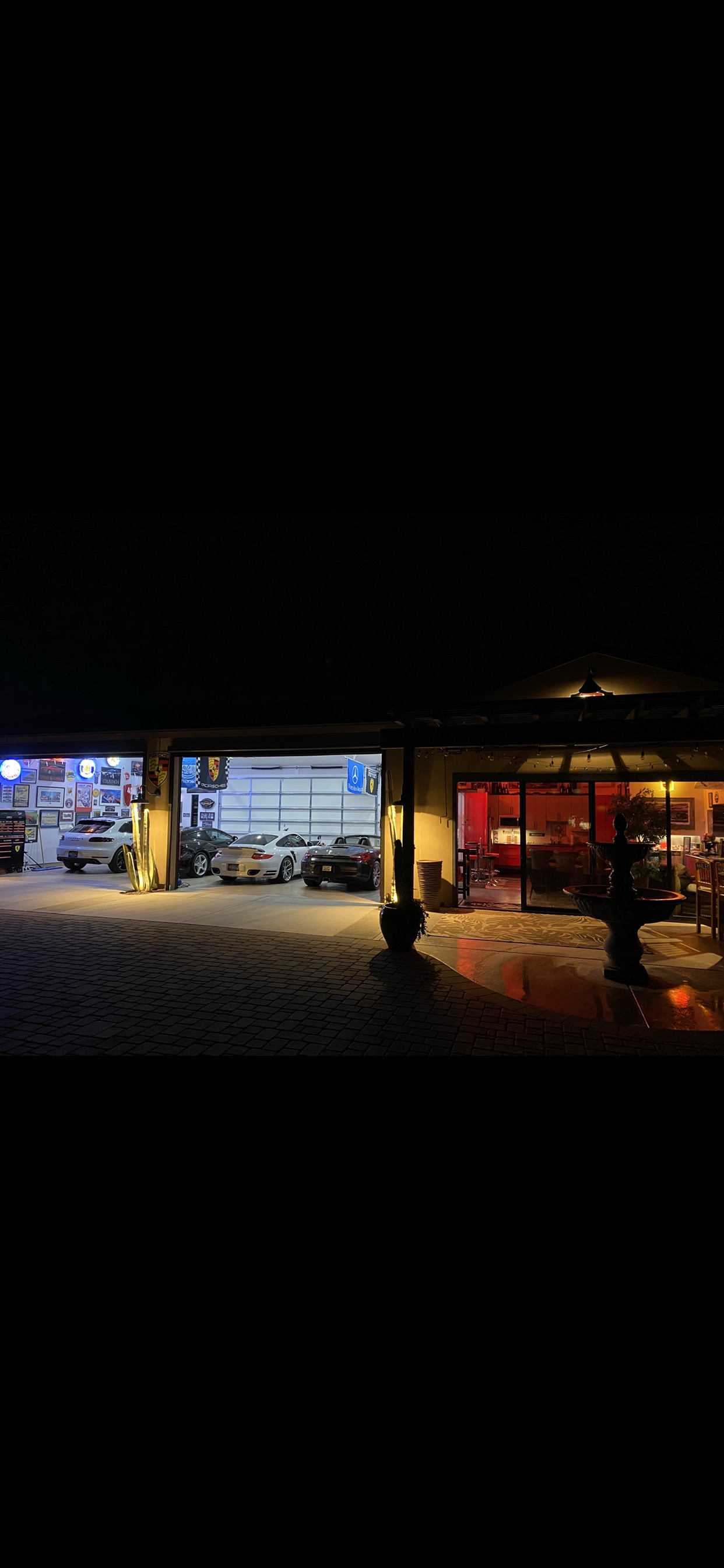 Night shot Man Cave &amp; garage
